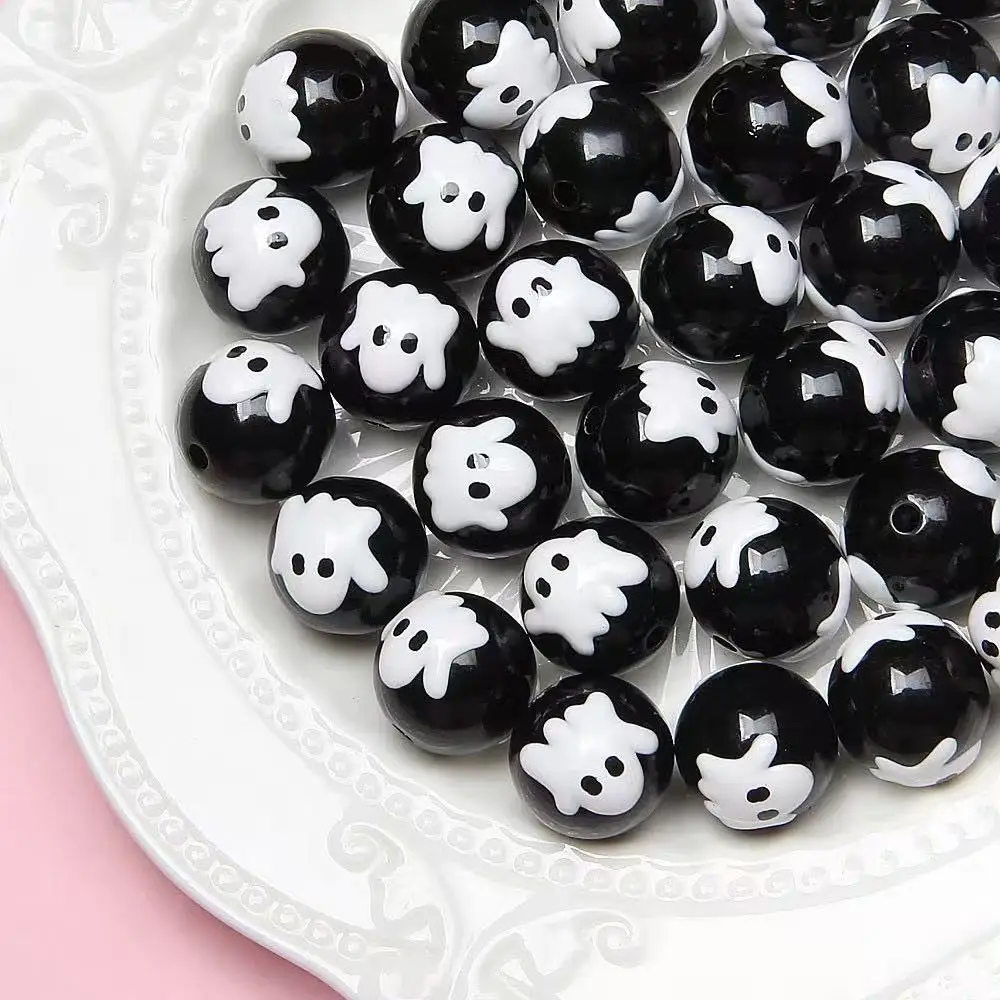 Z58 16mm Halloween-themed Cute Hand-painted pumpkin ghost Round Bead Handmade Beaded Mobile Phone Chain Bracelet Materials