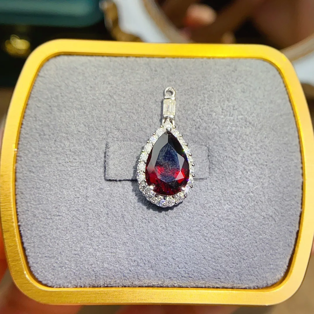 

8*12mm Natural Garnet Pendant, S925 Sterling Silver Solitaire Gemstone, Elegant Red Jewelry for Women（no Chain)