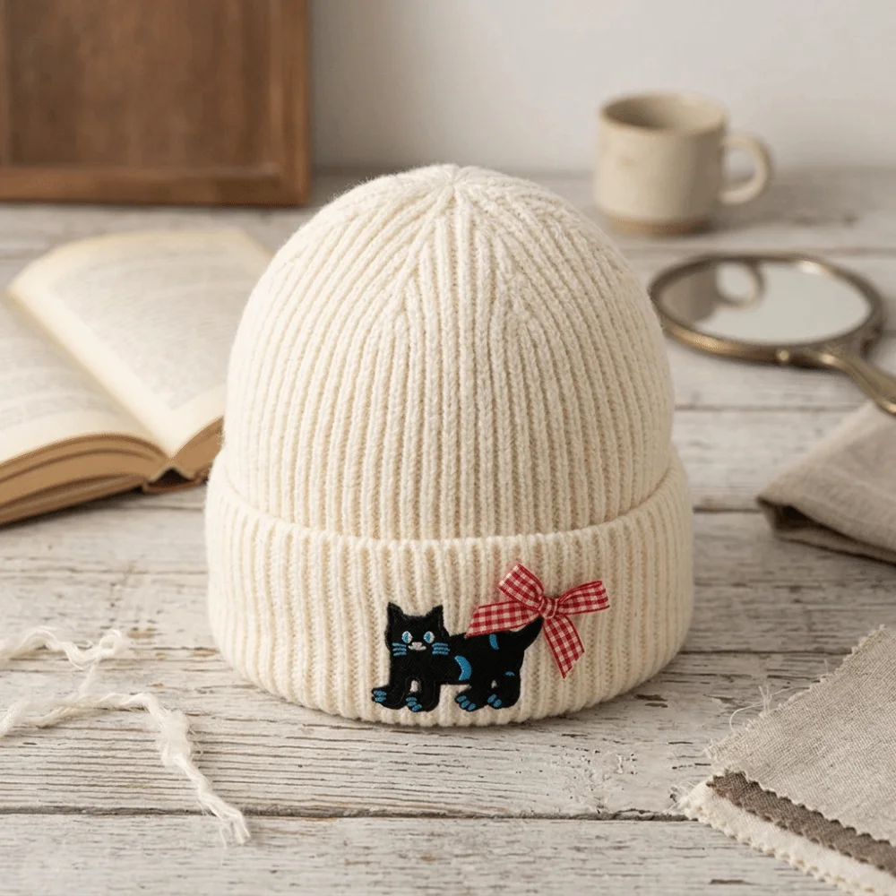 Comfortable Polyester Knitted Beanie Hat Face Slimming 56cm to 58cm Winter Ear Protection Hat Warm Fleece Lined Beanie For Women