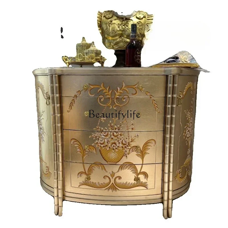 

yj15 European-style gold foil entrance cabinet, villa entrance door, entrance decorative cabinet, luxury solid wood locker
