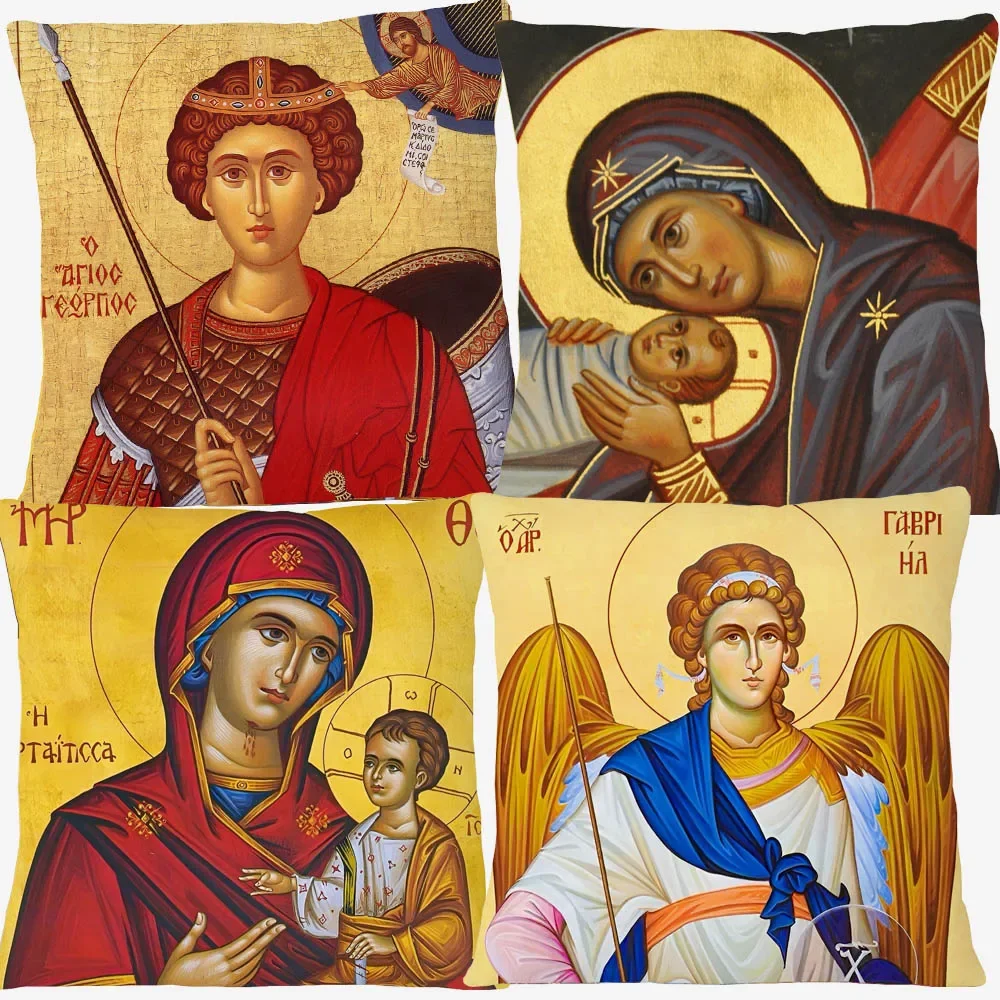 European Religion Greek Orthodox Church Christianity Saints Portraits Cushion Cover Roman Emperor Pillow Cases Sofa Decoration