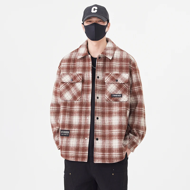 

Long Sve Men's Hoodie Autumn Clothes irt Plaid Spring Autumn Sle Faion Match Loose Casual Top Trendy Brand Men's Jaet