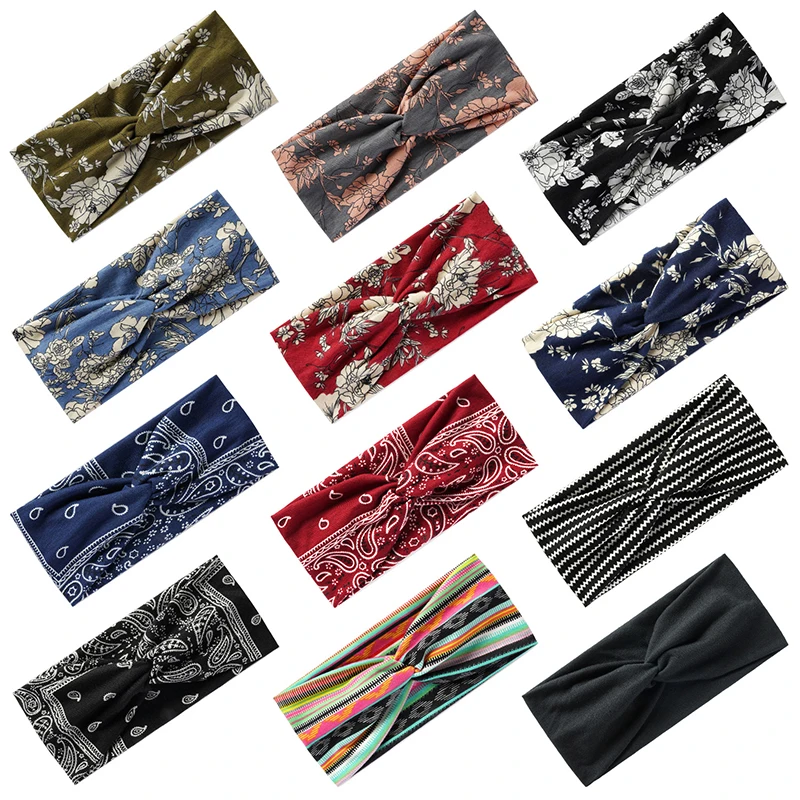 Boho Style Wide Headbands For Women Extra Large Turban Workout Headband Fashion Yoga Hair Bands Twisted Thick Hair Accessories