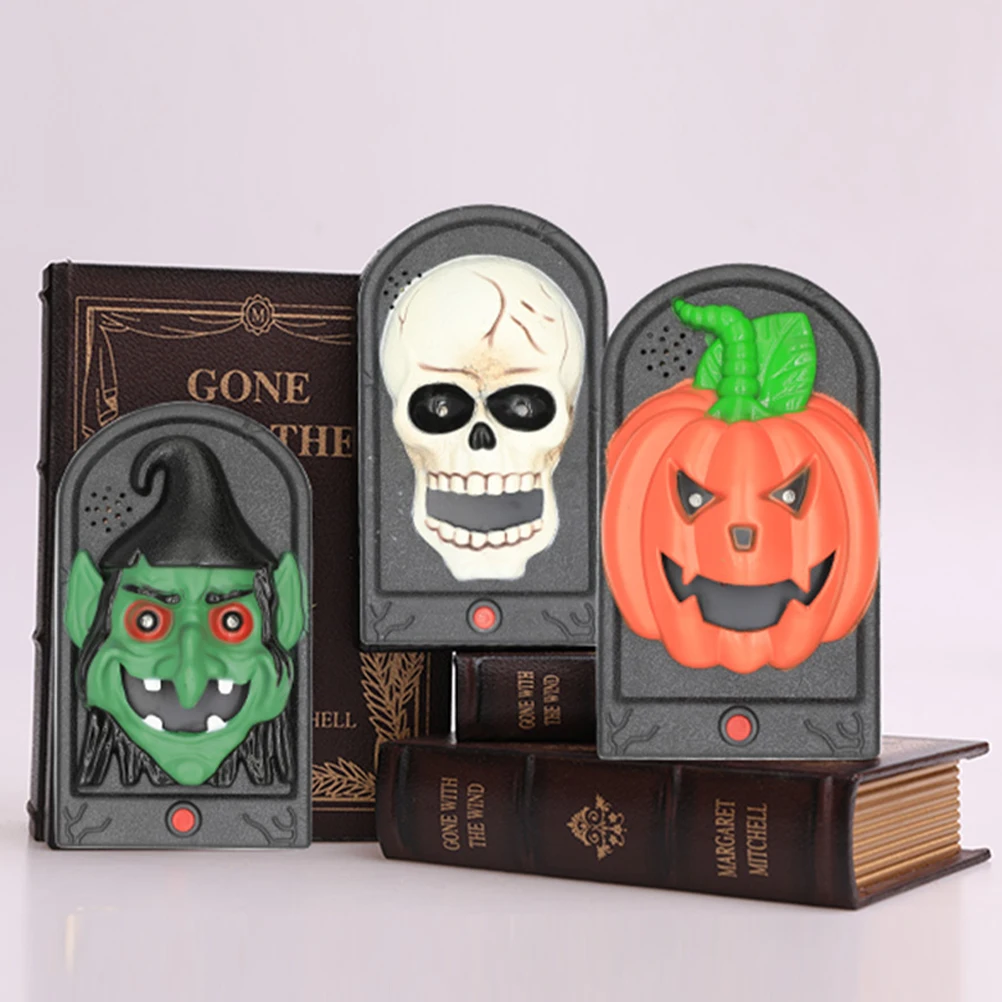

Plastic Skull Horror Doorbell Halloween Creepy Glowing Toys Scary Sound Effect Realistic Details