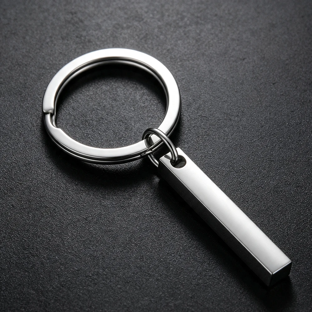 3D Bar Stainless Steel Keychains Pendant Men Punk Anti-lost Car Key Chain Accessories Couple New Trinket Jewelry Gift
