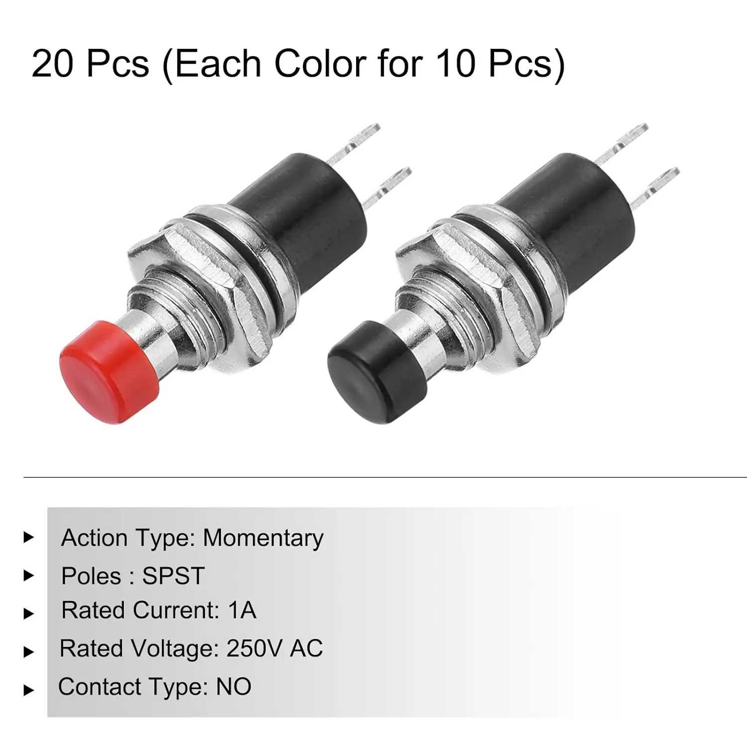 1A 250 فولت التيار المتناوب 7 مللي متر لحظة صغيرة مفتاح بـزر دفع PBS-110 لا أسود/أحمر زر التبديل مع لحام القدم للجهاز الإلكتروني