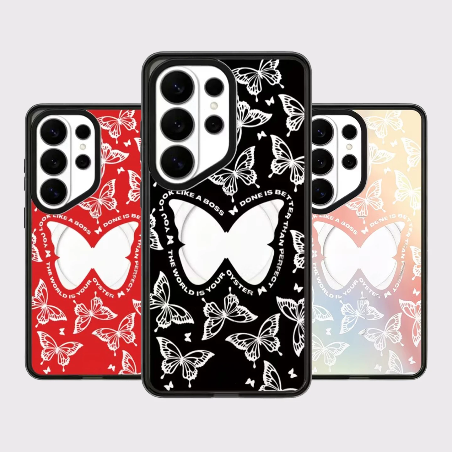 Butterflies Letters Acrylic Case for Samsung Galaxy S26 S25 S24 S23 Ultra S26U S24+ S25+ S26 Plus Protective Case