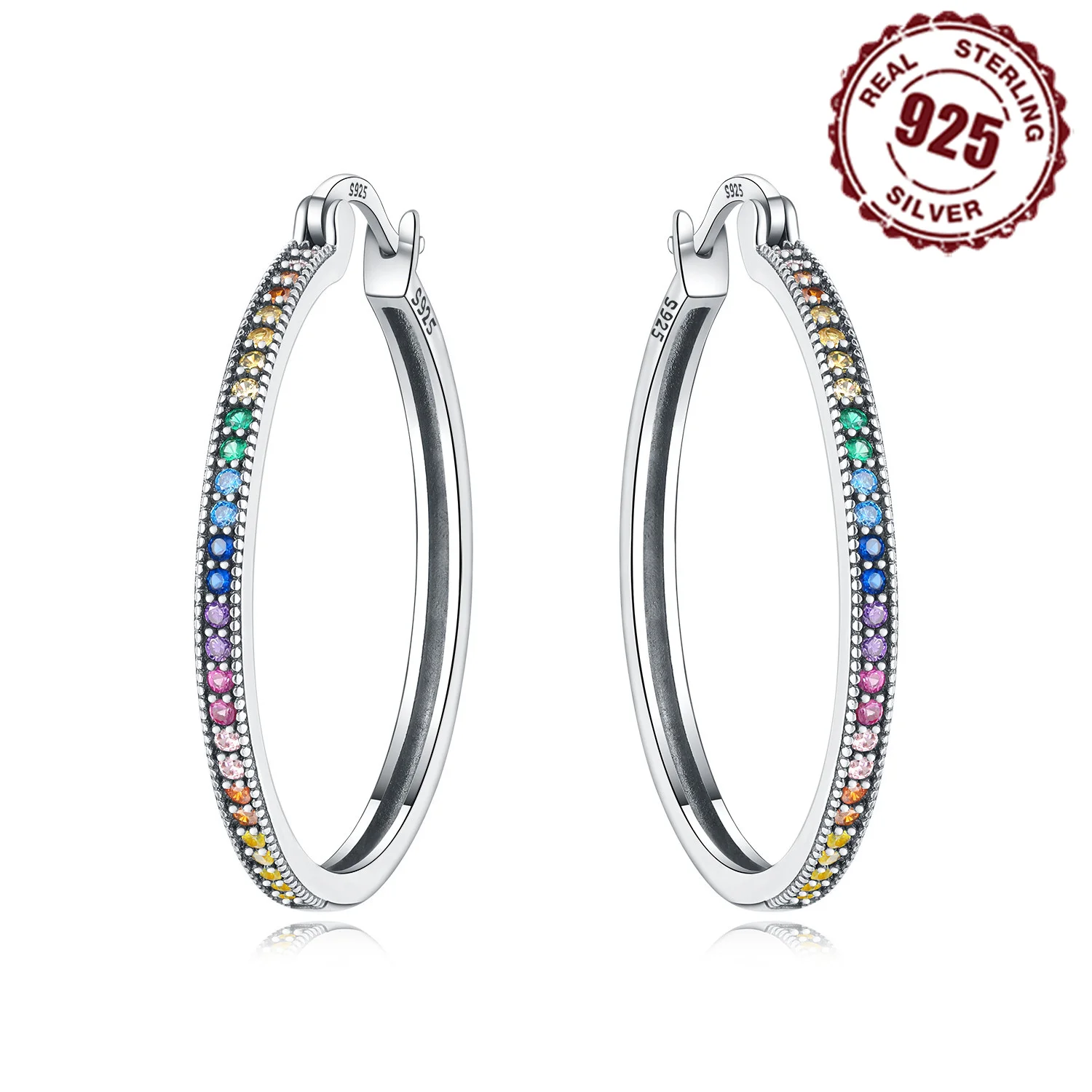 925 Sterling Silver Rainbow Gradient Earrings Jewelry Versatile Hoop Earrings For Women Jewelry Fine Birthday Party Gifts