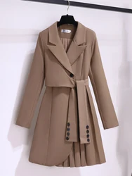 New 2024 Suit Dress Long Sleeve Korean Fashion Khaki White Or Black Dresses With Belt Pleated Winter Outfits For Women Hot Sale