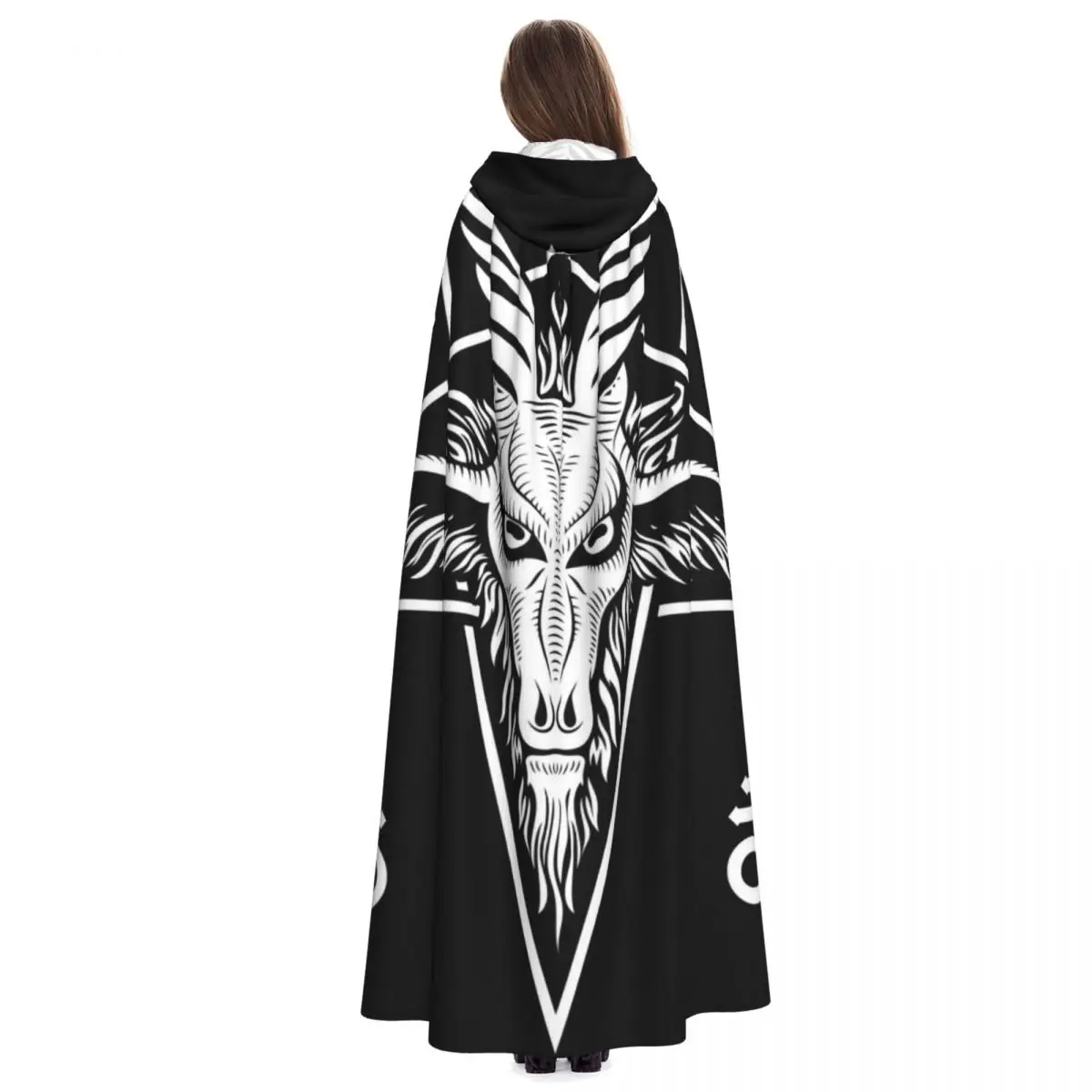 Unisex Adult Pentagram Lucifer Baphomet Cloak with Hood Long Witch Costume Cosplay