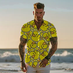 Men's Hawaiian Shirt Cartoon Yellow Duck Funny Harajuku vintage Casual shirt fashion anime High quality mens designer clothes