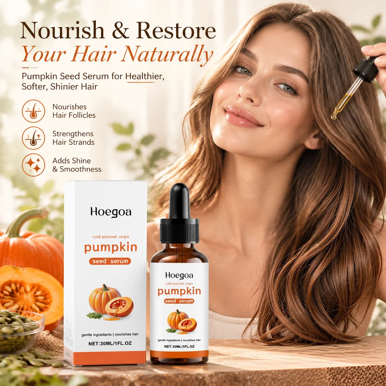 Hoegoa Pumpkin Seed Serum Strengthen Hair Root Repair Damaged Hair Smooth Frizzy Improve Dry Boost Shine Nourish Scalp Care Oil