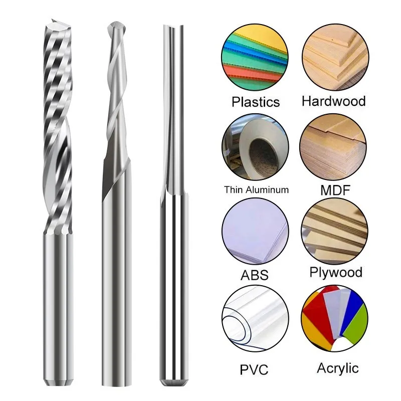 CMCP 3.175mm Shank Milling Cutter CNC Router Bits 15pcs Carbide End Mill Engraving Bits Set For Woodworking Acrylic Cutting