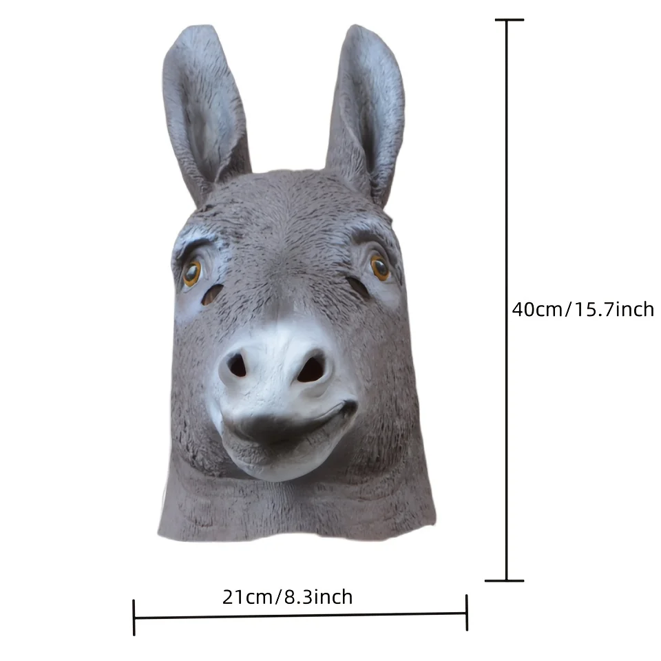 Grappig ezelhoofdmasker Natuurlijk latex Ideale podiumoptreden en fotorekwisieten voor Halloween, Kerstmis en rollenspel