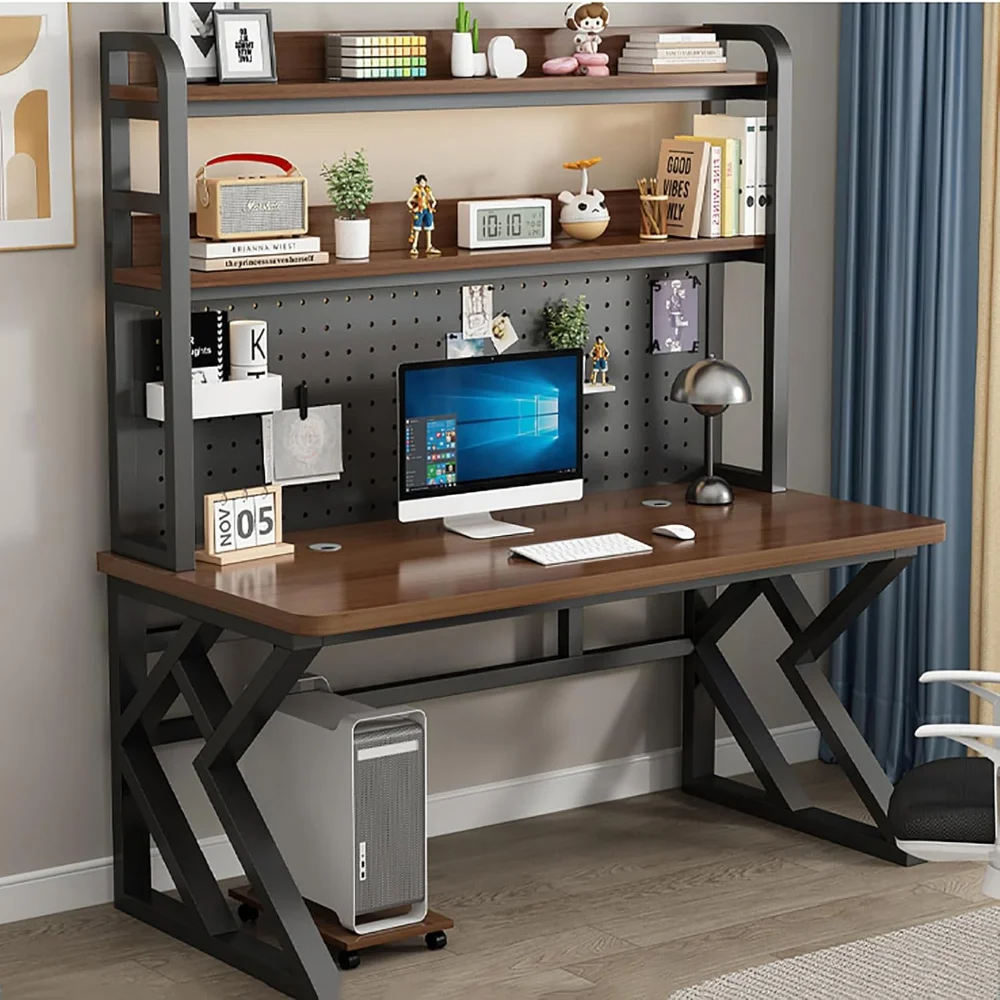 

Gaming Desk with Hutch and Pegboard,Modern Computer Desk with Storage Shelves,Large Study Writing Table