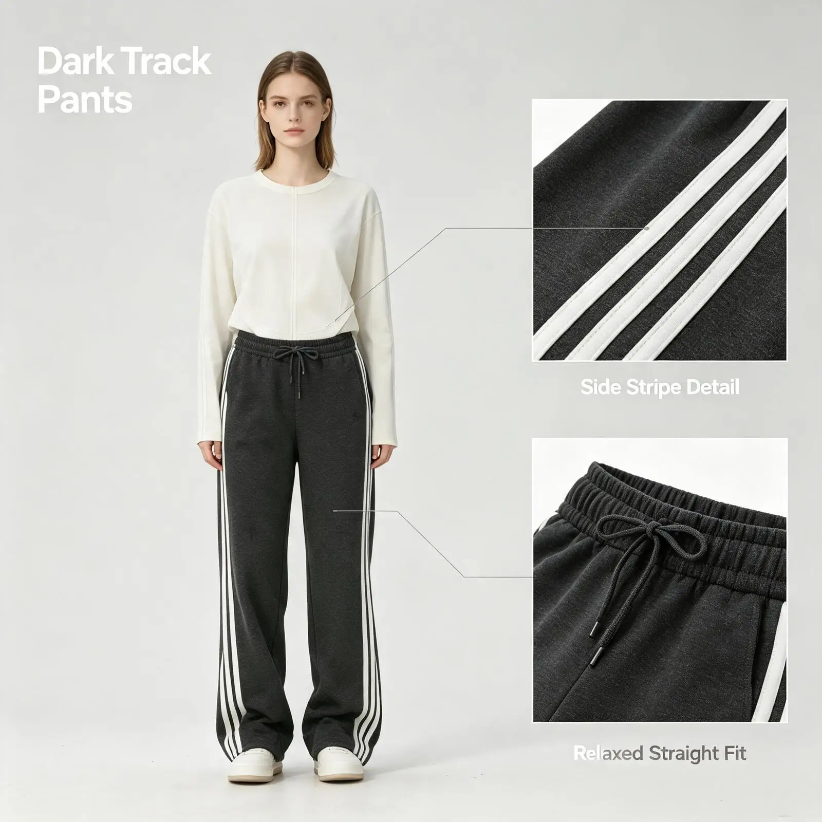 Adidas Dark Track Pants Women Side Stripe Soft Fabric Relaxed Straight Fit Casual Active Sport Pants Knitted Long Pants KX8907