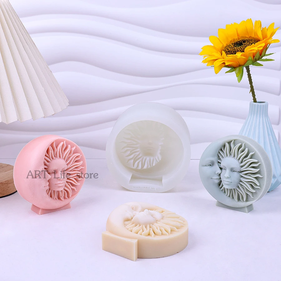 3D 썬 문 페이스 실리콘 양초 금형 DIY 조각 초상화 공예 석고 비누 수지 주조 금형 저녁 식사 장식 양초