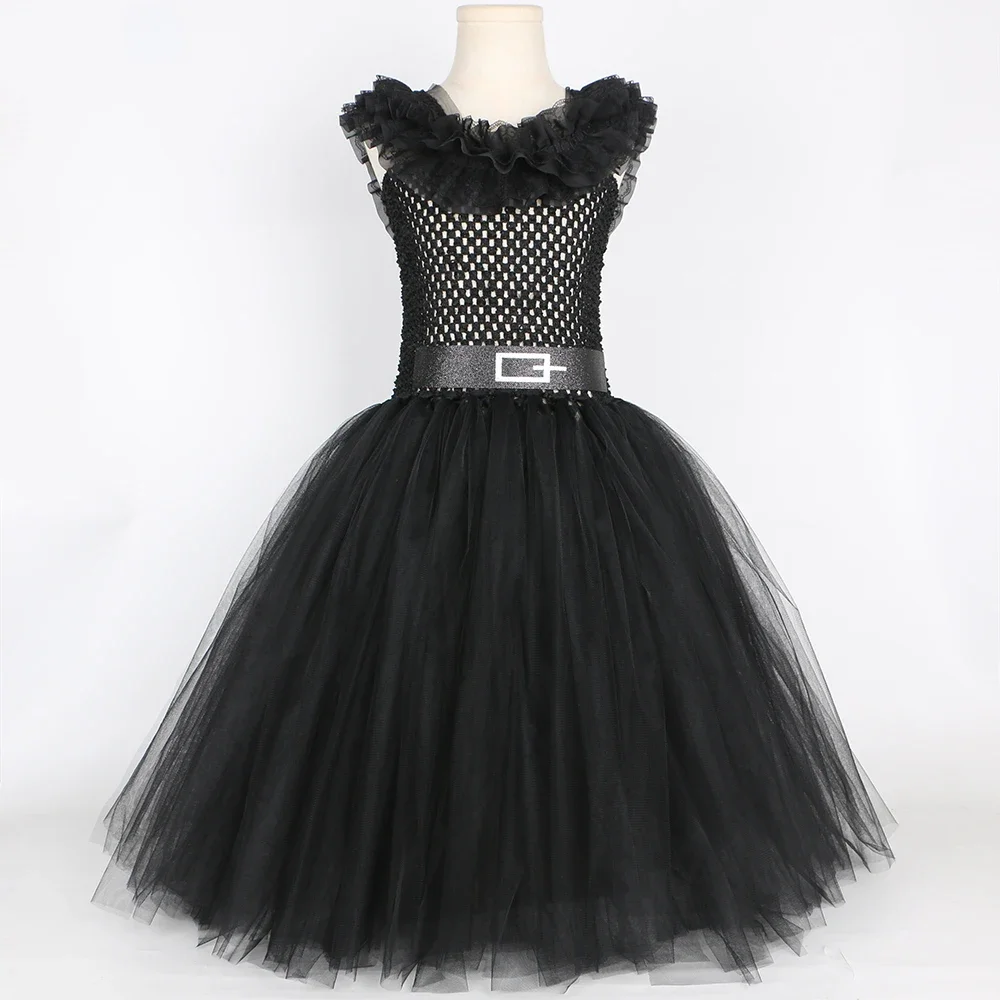 Wednesday Addams Costume Girls Gothic Black Tutu Dress Ball Gown Halloween Costume for Kids Fancy Carnival Party Tulle Dresses