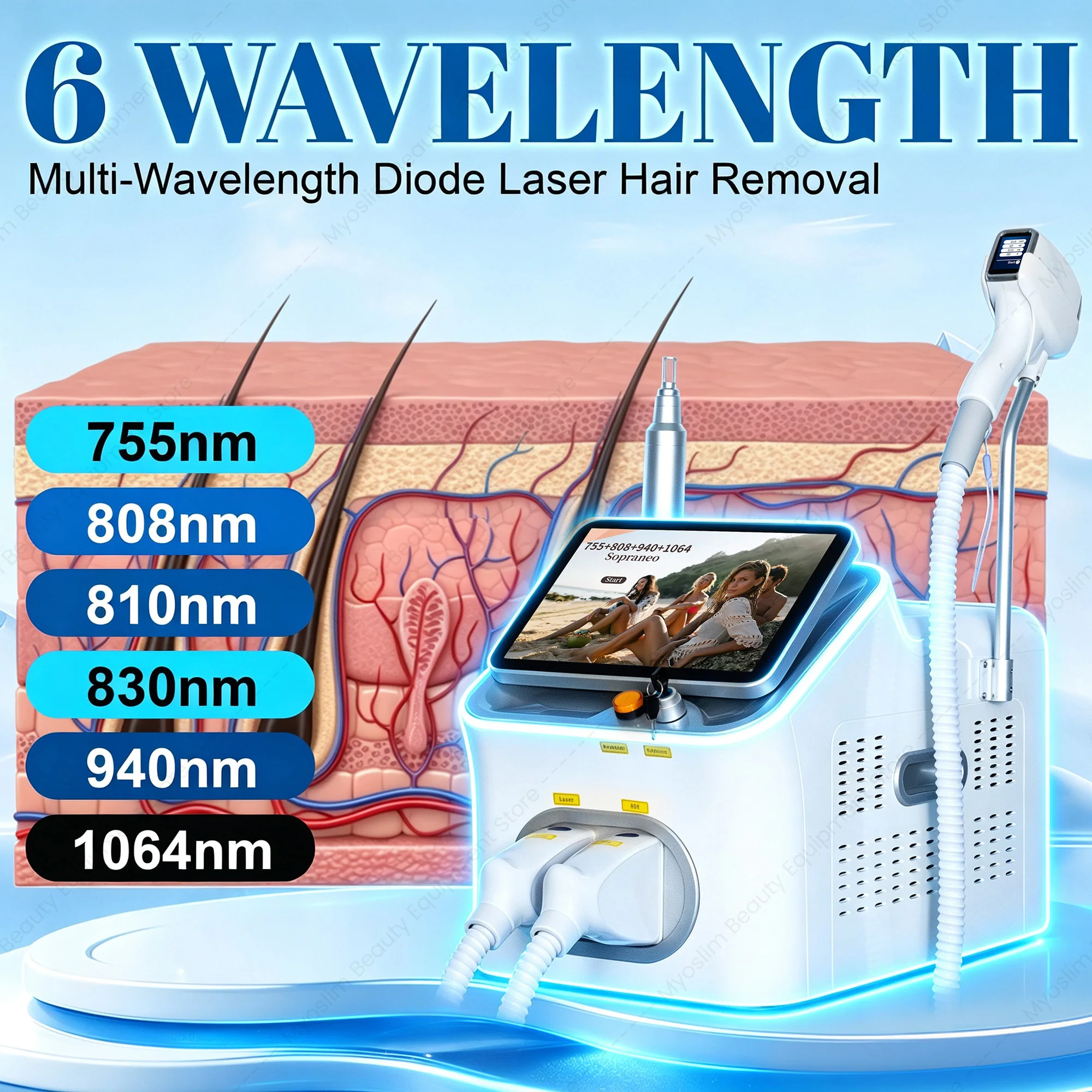 Dual Function 808nm Diode Laser Hair Removal Machine Picosecond Laser Q Switch ND YAG Machine Ice Cooling Permanent Depilation