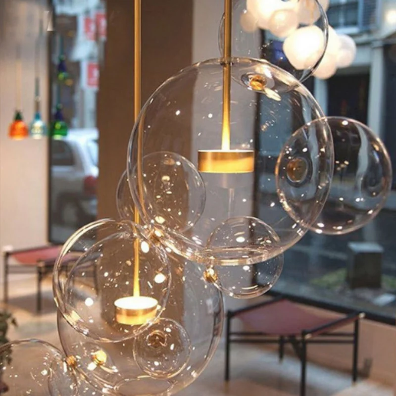 French Cute Ball Bubble Chandelier Restaurant Shop Window Creative Personality Spherical Bedroom Dining Table Warm Pendant Light