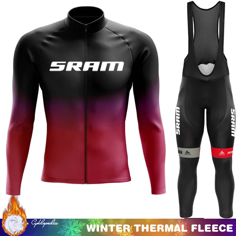 SRAM Triathlon Winter Fleece Cycling Jersey Sportswear Set Thermal Bicycle Clothes Bib Uniform Man Clothing Men's Mountain Bikes