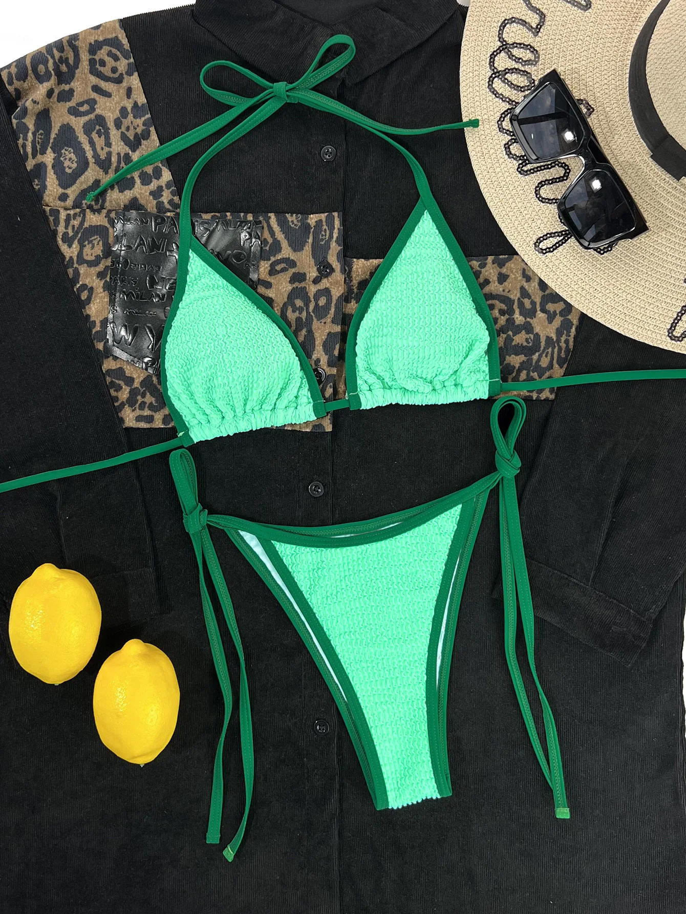 

2025 Green Sexy Thong Bikini Female Swimsuit Women Swimwear Two-pieces Bikini set High Leg Cut Bather Bathing Suit Swim