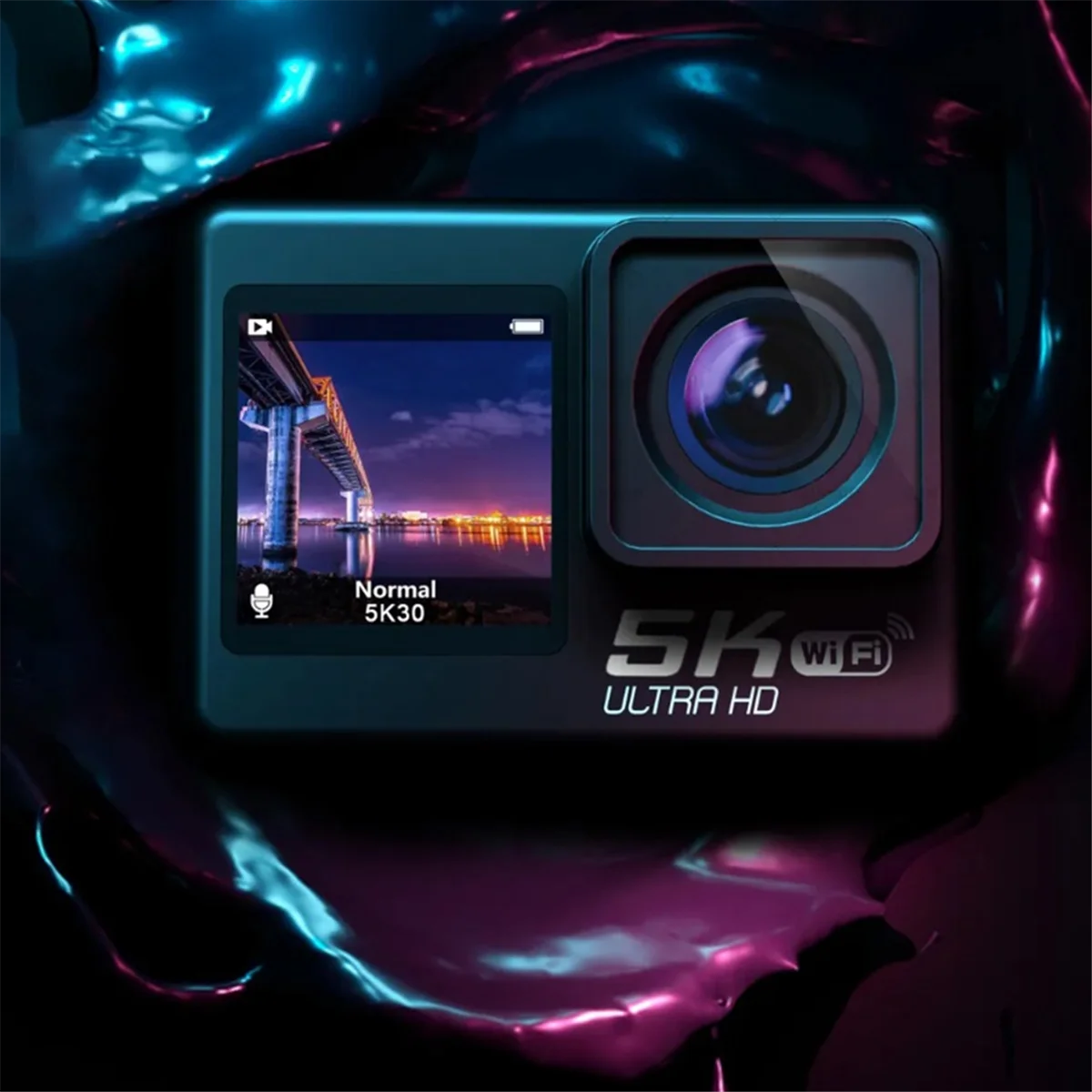 

1 комплект, экшн-камера 5K с защитой от сотрясений, двойной экран 170 ° Портативная HD-камера для дайвинга с защитой от сотрясений, водонепроницаемая мини-экшн-камера, черная