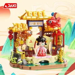 TK146 National Wind Street View series Carp retro wooden house model collection of girl building blocks birthday toy gift