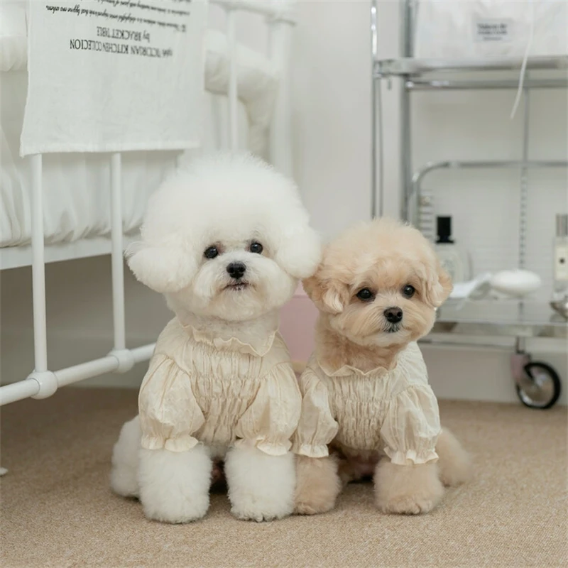 

Pet Clothes Dog Princess Shirt Ivory Mare Blouse with Ribbon Bow Short Sleeves Dog Clothes Puppy Cat Clothes Puppy Skirt