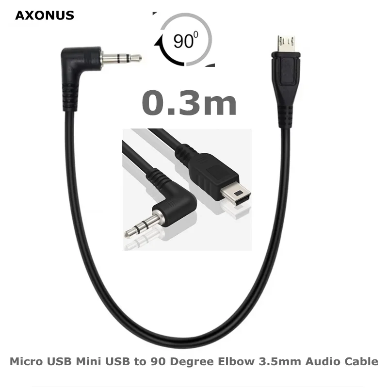For V8 Live Microphone Headset Plug Phone Audio Cable 0.3M Micro/Mini USB to 90 Degree Elbow 3.5mm Audio Cable Connector