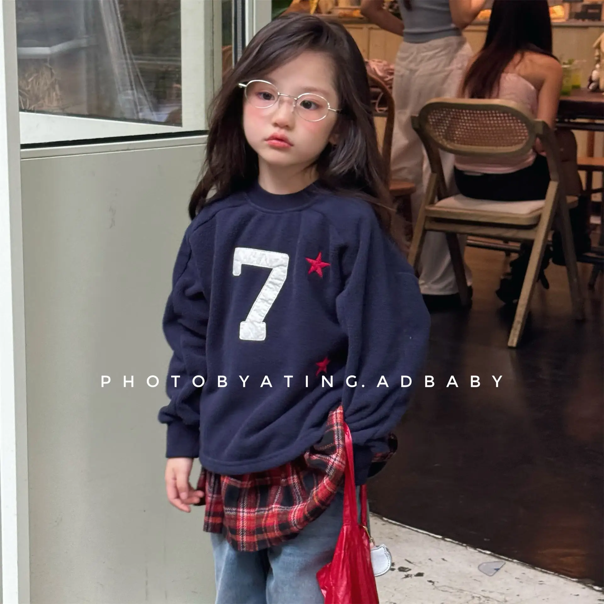 Autumn Winter Children Girl Basic Shirt Cotton Letter Print Velvet Toddler Girl Pullovers Korea Double-faced Fleece Kid Girl Top