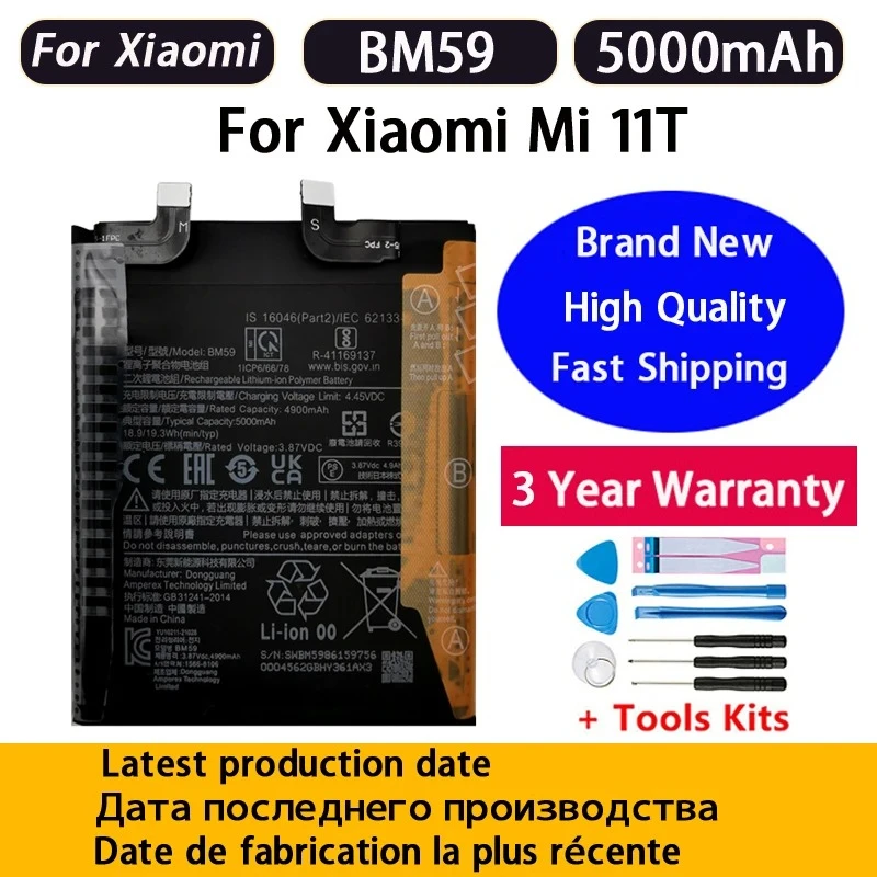 100% NEW Replacement Battery BM59 For Xiaomi mi 11T Rechargeable Phone 6000mAh Batteries Bateria Batterij+Tools Fast Shipping