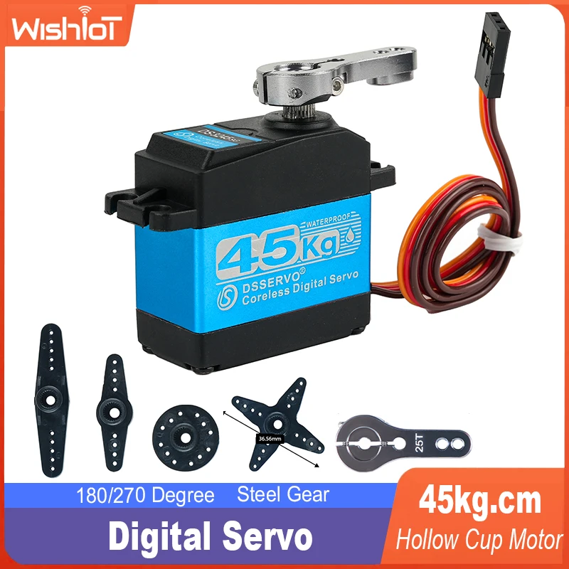 45kg.cm Digital Metal Servo Motor Coreless 7.4V 180°/270° Waterproof IP66 with 25T Servo Arm for RC Robot 1:8 1:10 Baja Car