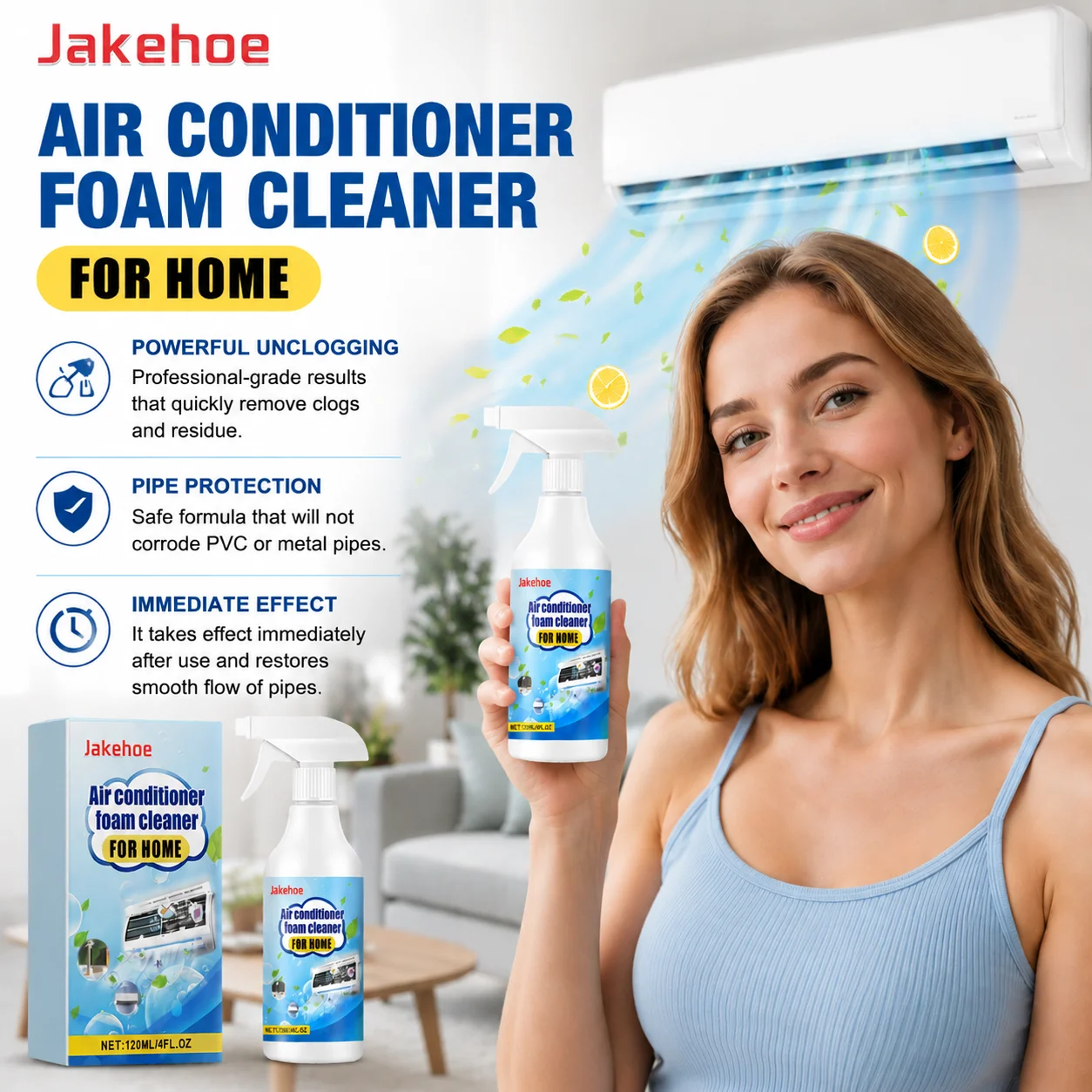 Jakehoe Home Air Conditioning Cleaning Foam Cleaner Odor Dust Remover Deodorizer Household House Air Conditioning Cleaning Spray