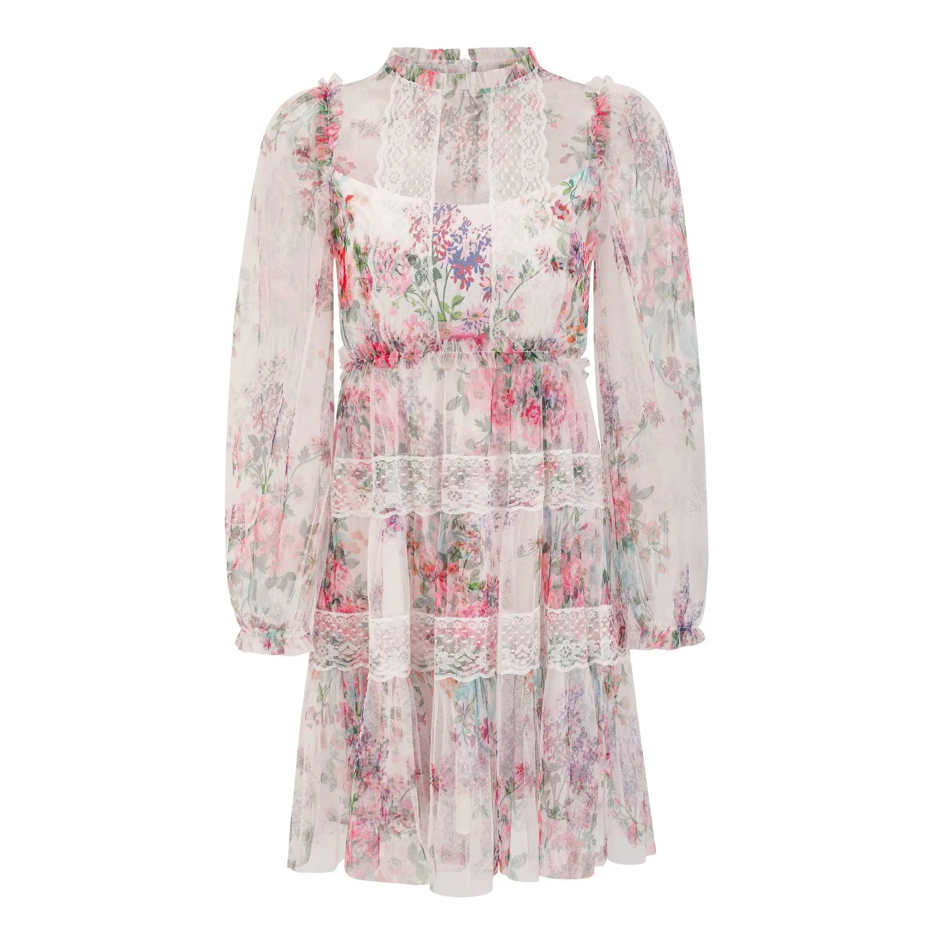 

New Sweet Mesh Embroidered Dress Short Long Sleeve Fairy