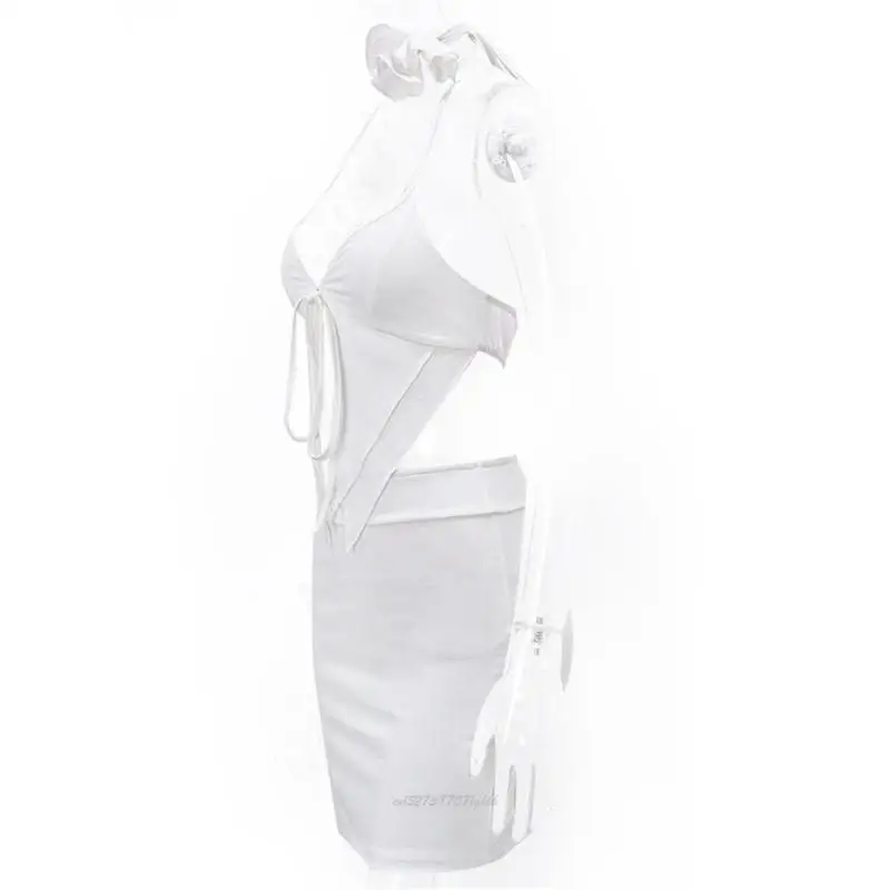 X5XA 2Pieces Outfit Dress Women Halters Sleeveless Crop Top Bodycon Mini Skirt Set