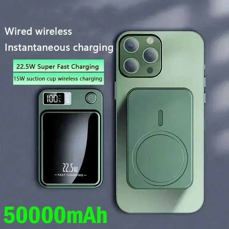 

New 50000mAh Magnetic Qi Wireless Charger PowerBank 22.5W Fast Charging For Mini Powerbank