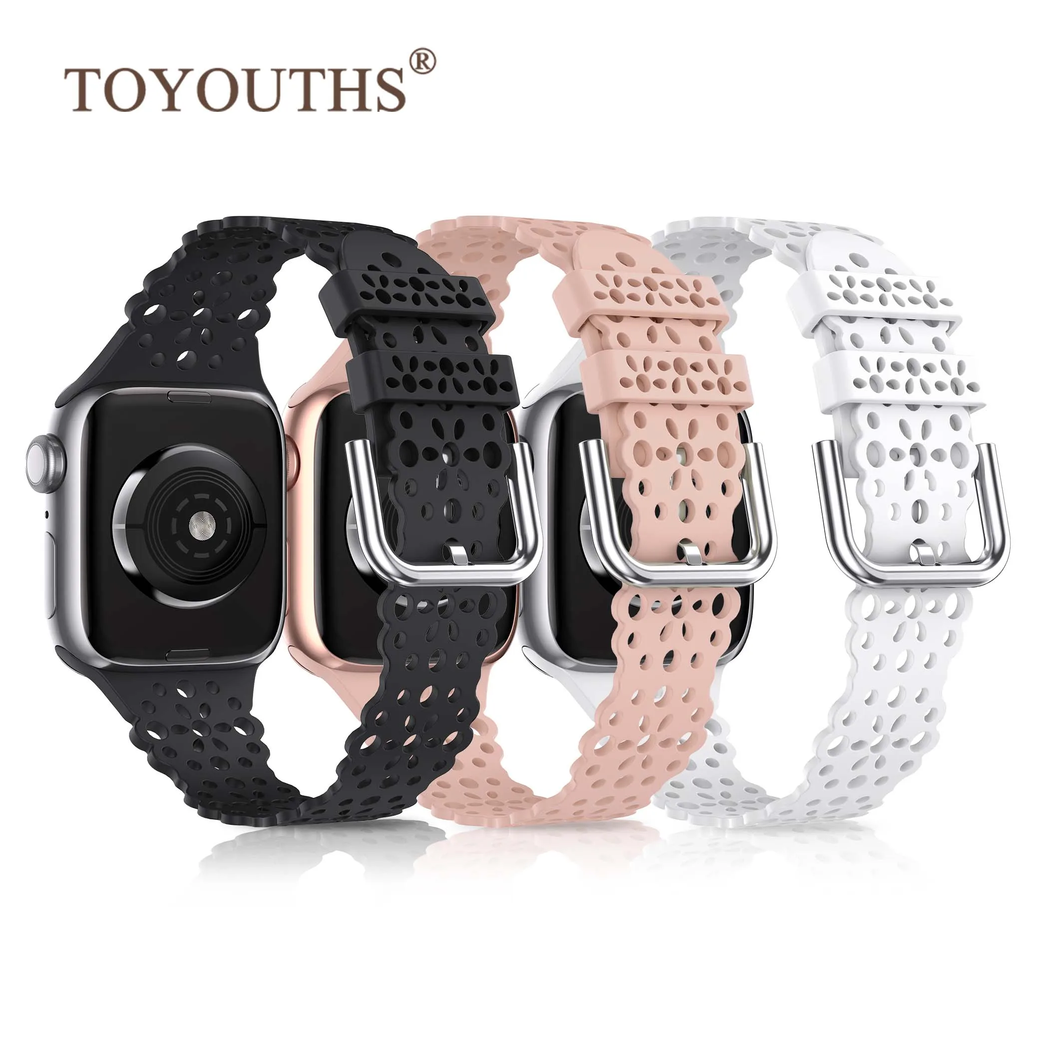 TOYOUTHS 3Pack Lace Silicone Band for Apple Watch Ultra/8/7/SE/6/5/4/3,Women Slim Sport Solo Loop Band for iwatch 38mm 40mm 41mm