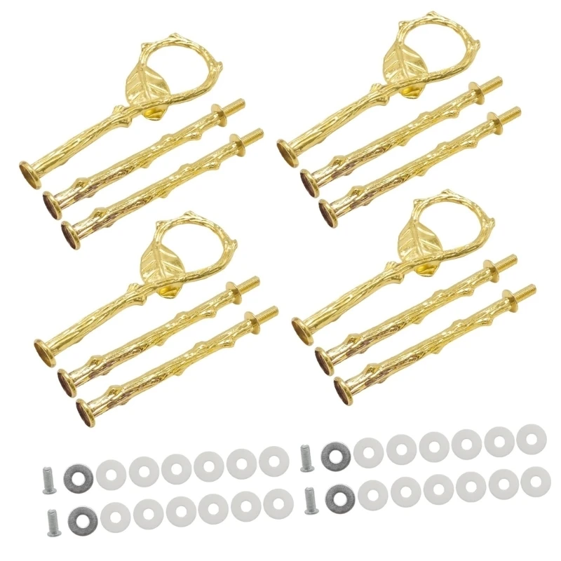 Cake Stand Handle and Rod Set, 4 Pack Decorative Gold Hardware with Top Knobs, Threaded Rods and Fittings for Dessert E0BF