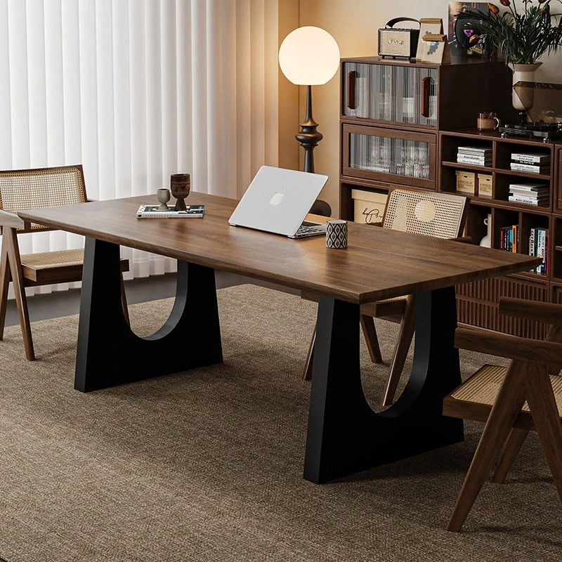 

iving room large long desk Solid wood walnut color integrated meeting desk worktable escritorios de estudio office furniture