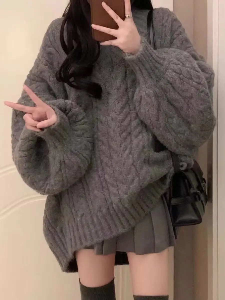 

Женский мягкий вязаный свитер Thiened, свободный крой, осень-зима, новая моя корейская система, теплая коса, повседневный комплект из полиэстера F...