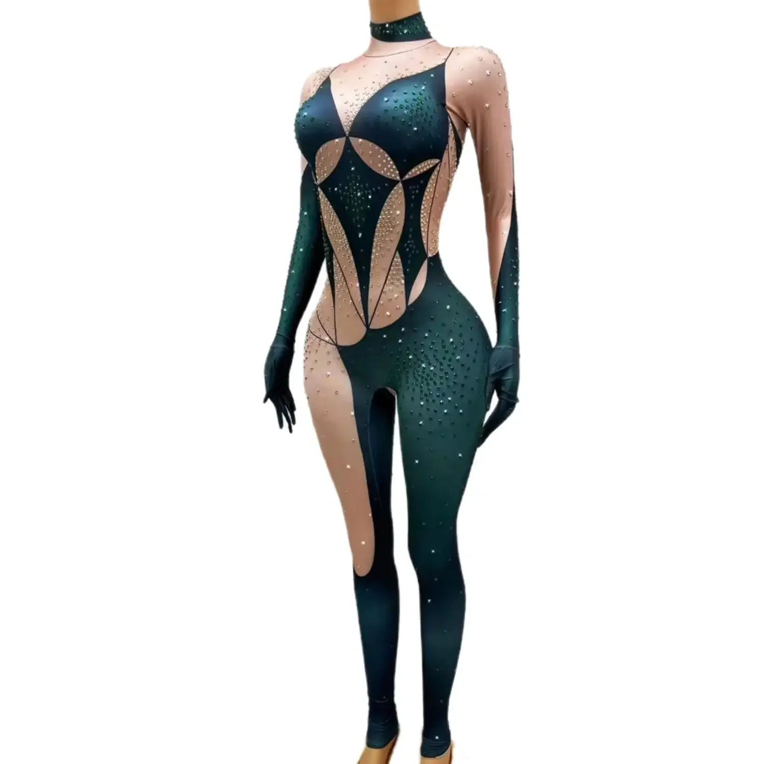 Fashion Photoshoot Exotic Dancer Clothes Female Rompers Spandex Leotard One Piece Bodysuits Women Night Club Rhinestone Jumpsuit