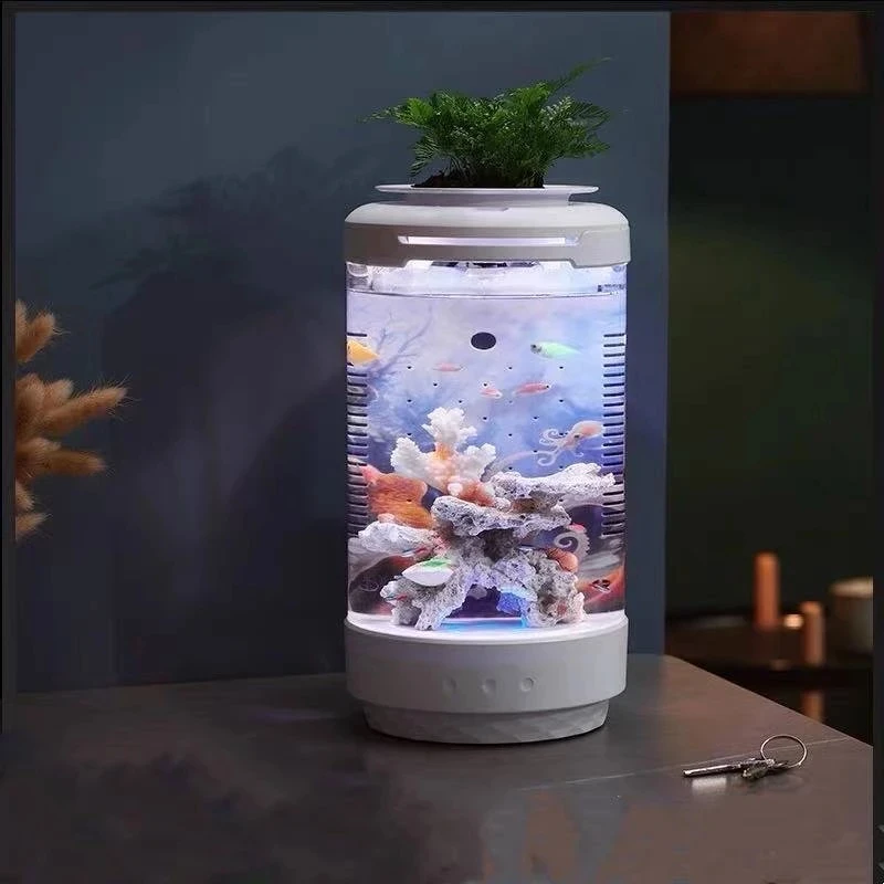 Aquarium small fish tank lazy person free water change goldfish tank ecological filter oxygen lighting aquarium accessories DC5V