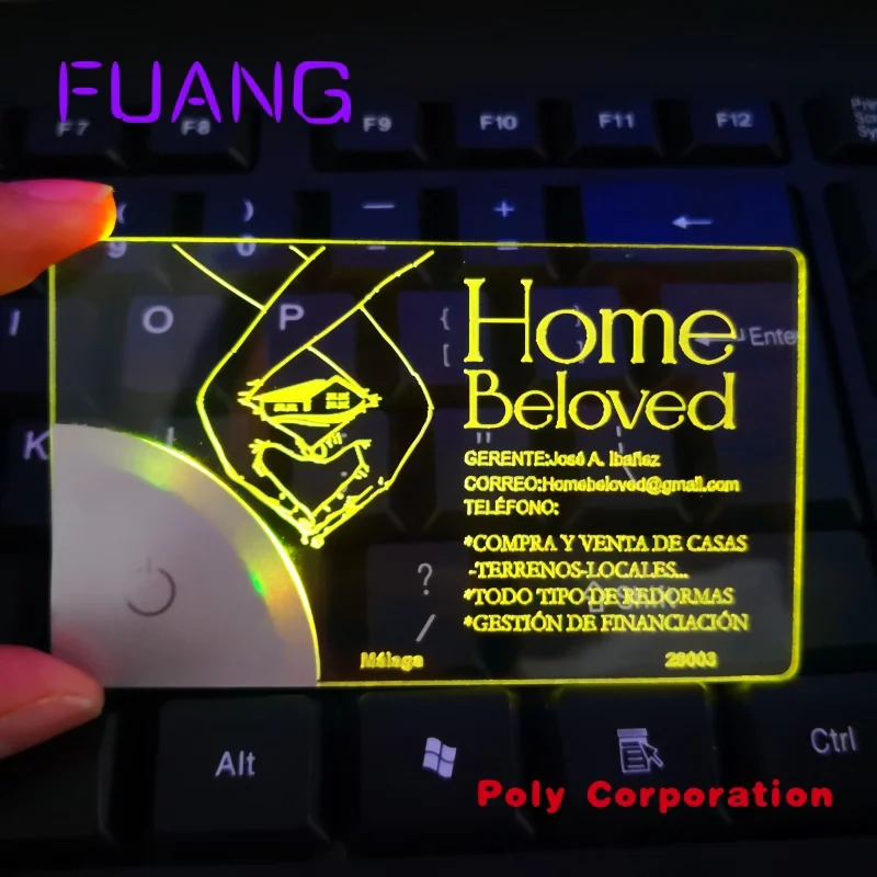 LINLI Custom Message Engraved Acrylic Business Card LED Glow Name Card Light Up Name Tag