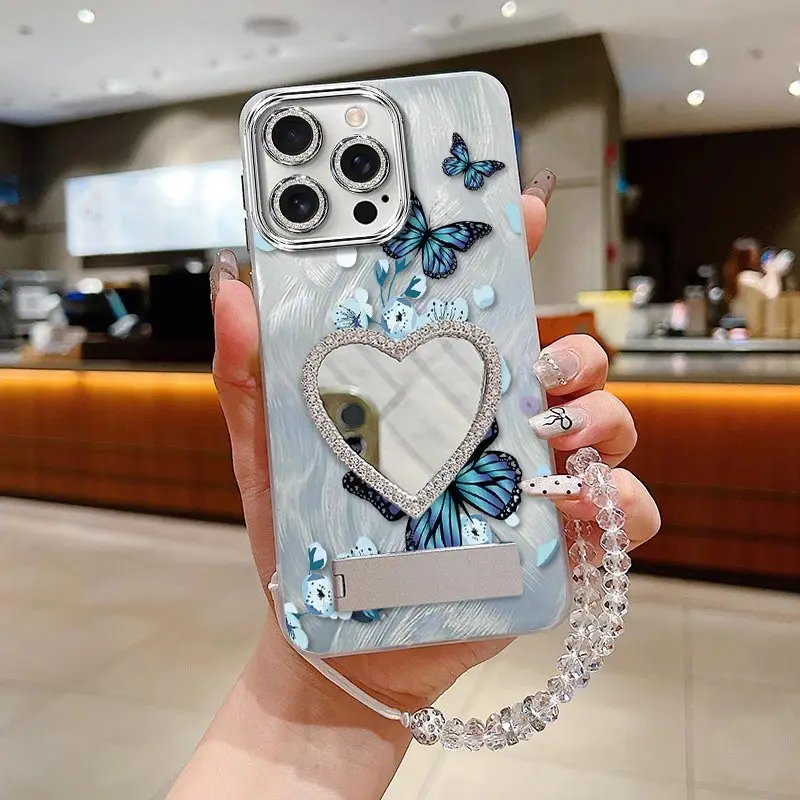 

16Pro Shining butterfly Bracelet Holder Phone Phone Case For iPhone 16Pro 16Plus 14Pro 16 14 13Pro 13 13 14Plus Mini 12 13 Cover