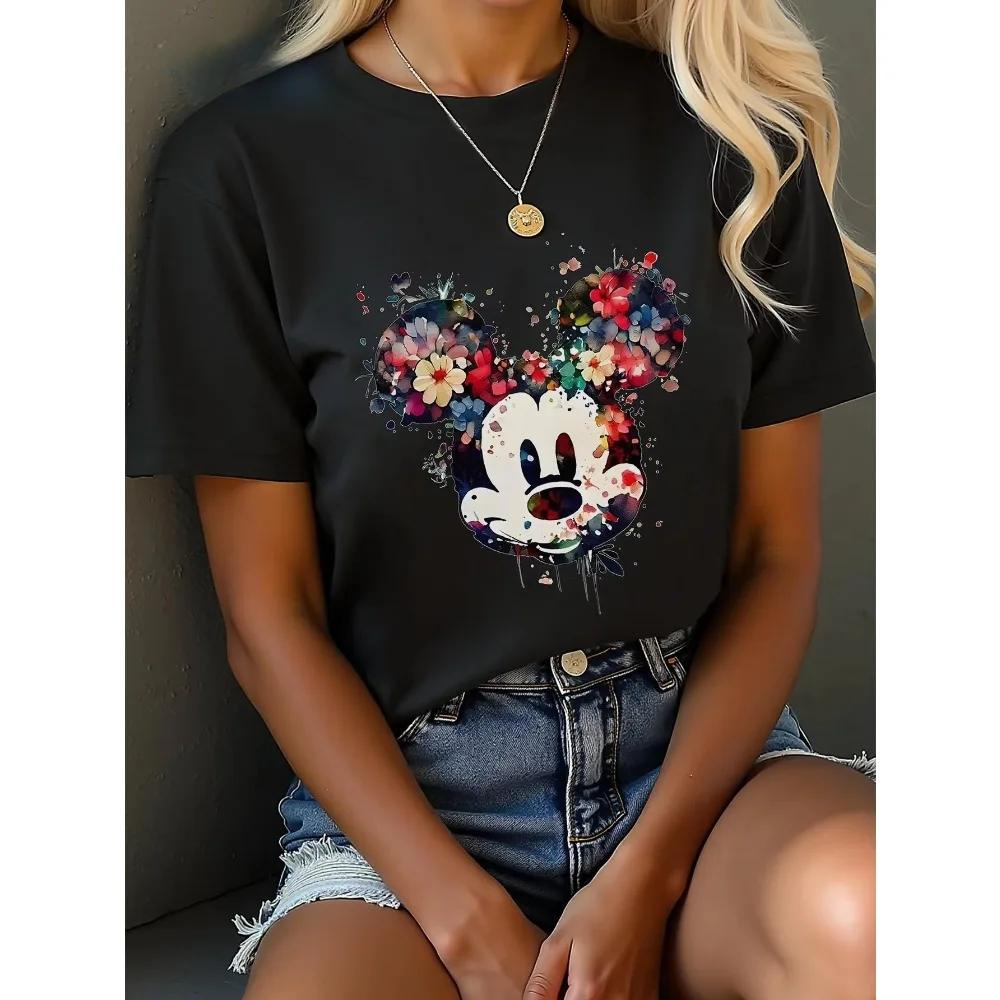 

Disney Mickey Mouse Summer T-Shirt Women Clothing Casual Sports Loose Comfort Short Sleeve Male Female Cotton Breathable