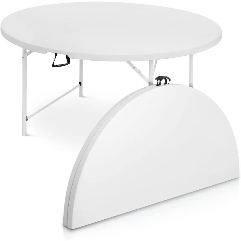 

5Ft Round Folding Table, Indoor Outdoor Plastic Dining Card Table with Handle and Lock for Picnic Party Banquet Weddin