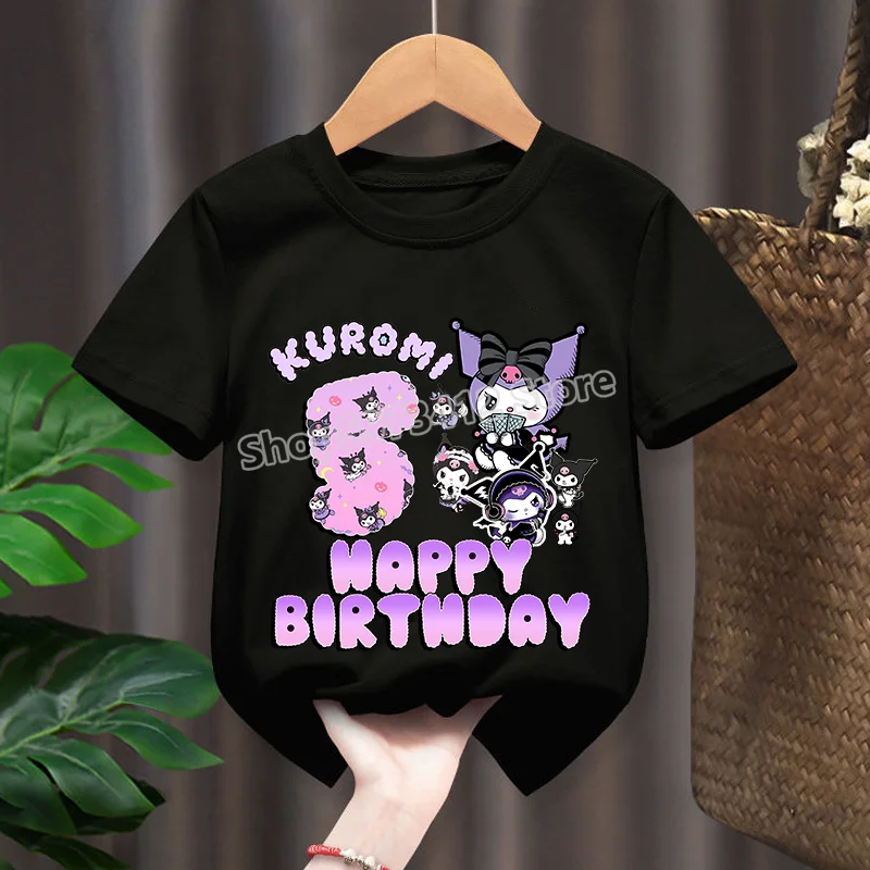 Kuromi camicie vestiti per ragazze bambini numero 1-10 Kawaii top festa di compleanno indossare abbigliamento per bambini estate manica corta