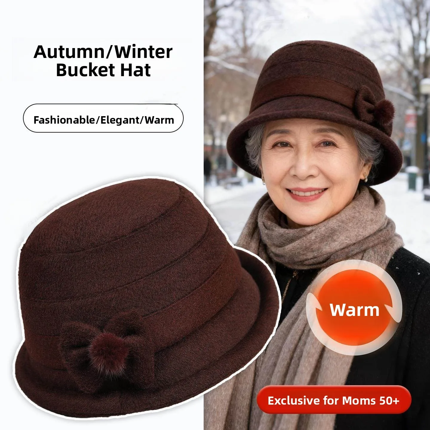 

Ele Faionable Winter Fierman Hat for Middle-Aged And ly Women Windproof Warm ort Brim Buet Hat Adjustable Size