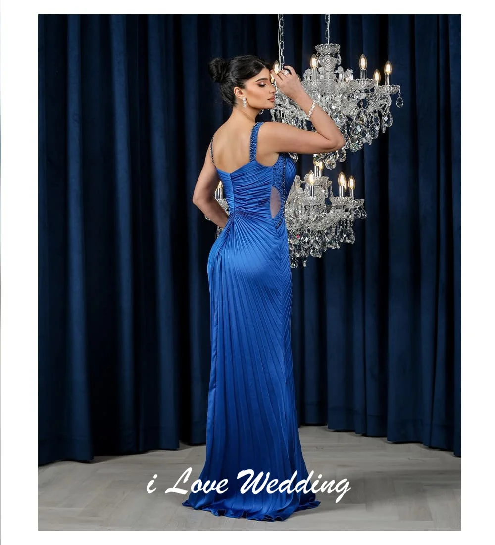 تخصيص الخامس الرقبة السباغيتي الأشرطة مثير فستان سهرة مستقيم مطرز كريستال مطوي الجانب سبليت ثوب سعودي طويل مع القطار